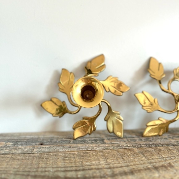 Brass leaf base candlesticks set 2 - Picture 4 of 6